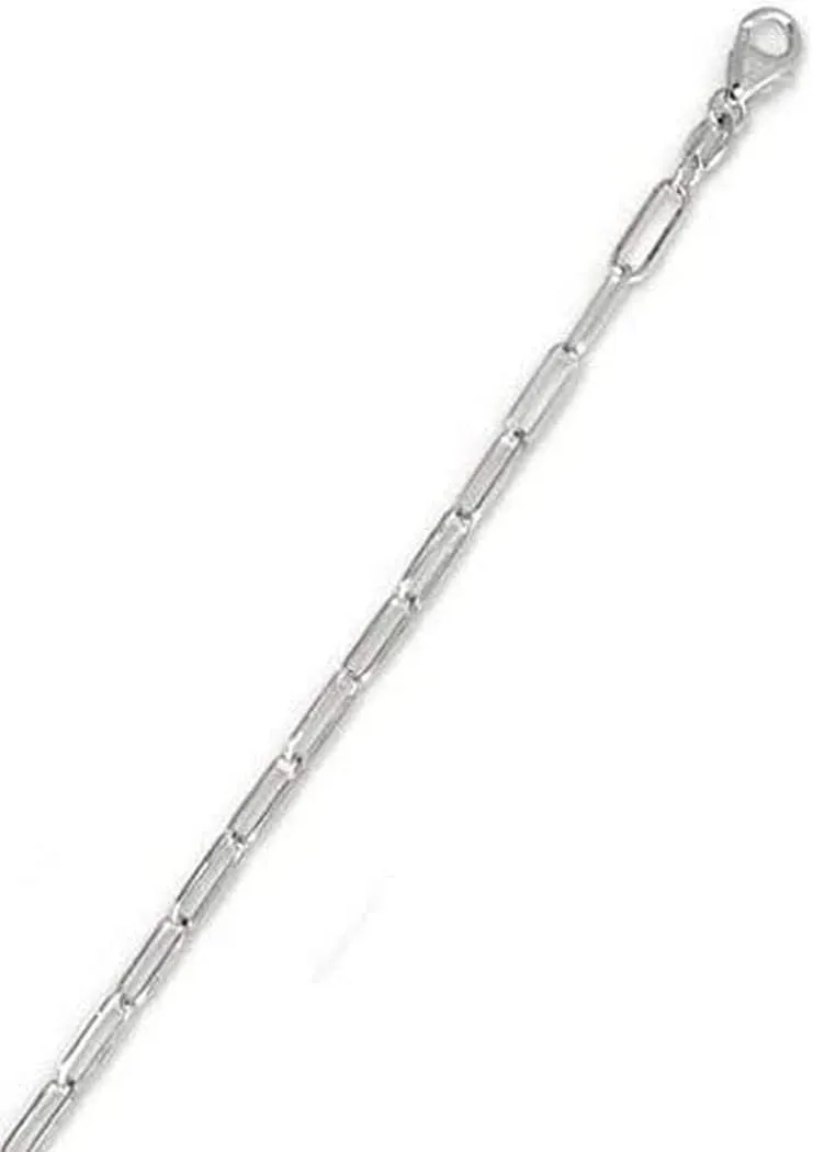 JewelryWeb - Italian 925 Sterling Silver 3.5mm Paper Clip Chain Necklace -16" 18" 22" 24" 30" 36" - Dainty Paperclip Choker Necklace - Made in Italy