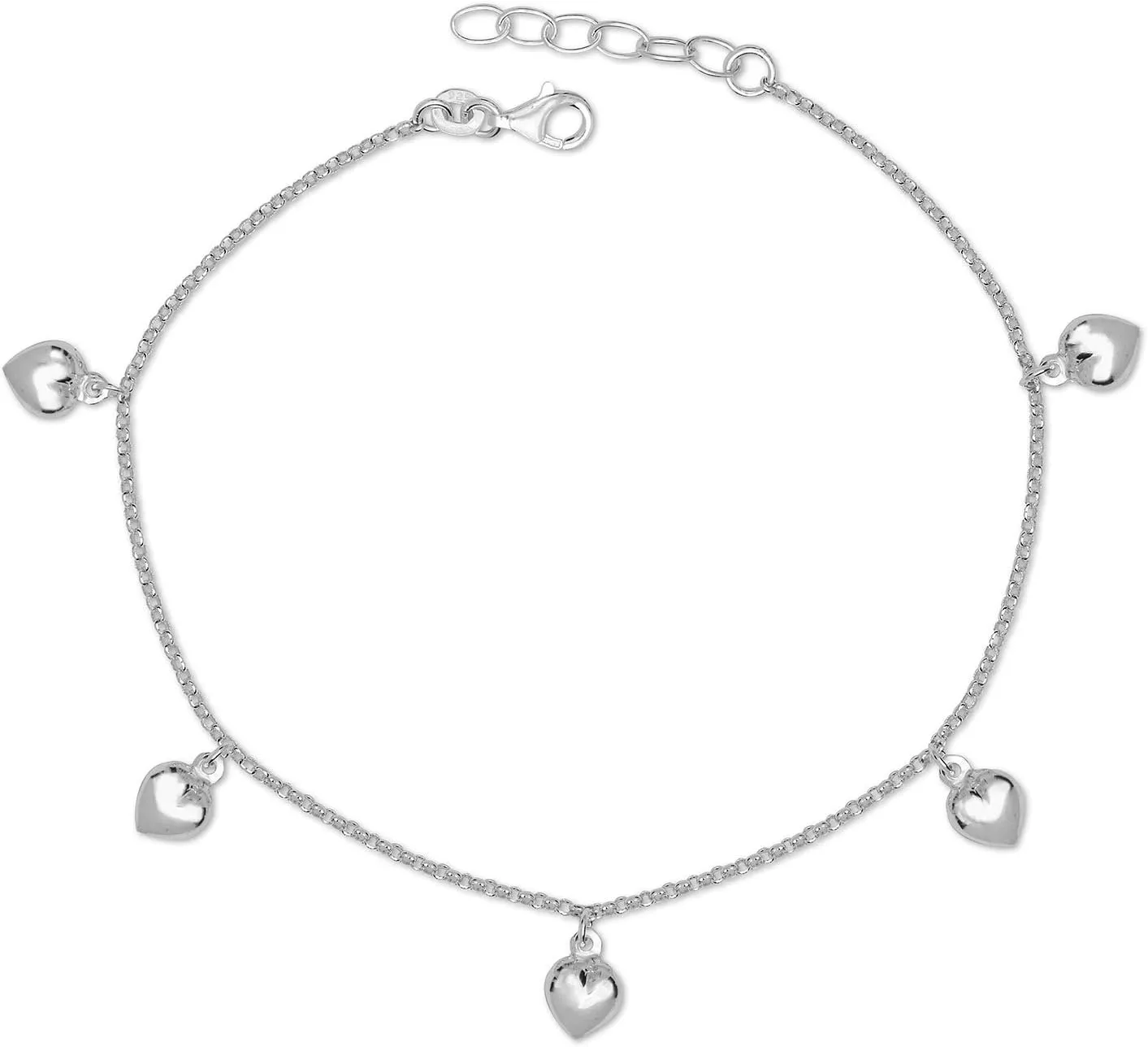 JewelryWeb Italian Sterling Silver 10 1 Inch Dangling Puffed Heart Rolo Anklet (11")