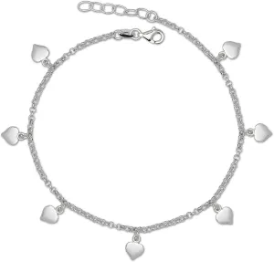JewelryWeb Italian Sterling Silver 10-Inch Dangling Heart Disc Rolo Anklet - White