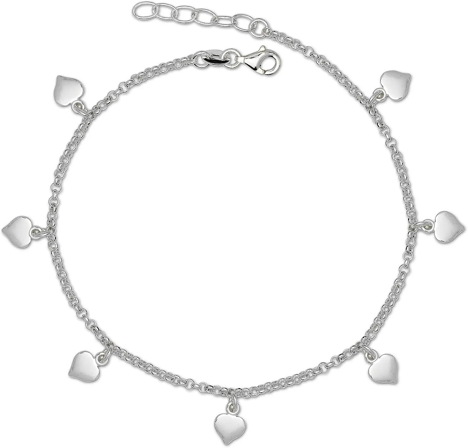 JewelryWeb Italian Sterling Silver 10-Inch Dangling Heart Disc Rolo Anklet - White
