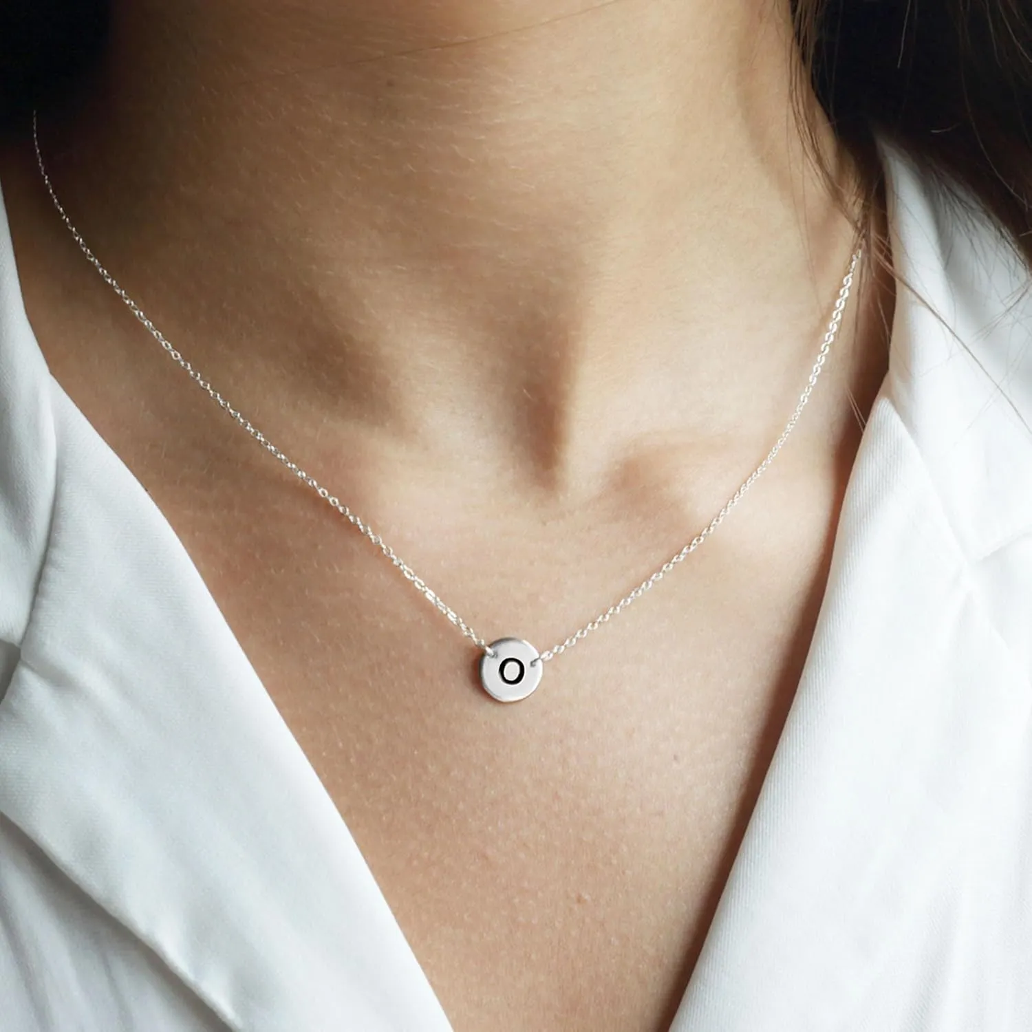 JSJOY Disc Initial Necklaces for Women 14K Gold Plated/Silver Letter A-Z Pendant Necklaces Tiny Initial Choker Necklace for Teens Jewelry Gifts for Women Wife Girlfriend