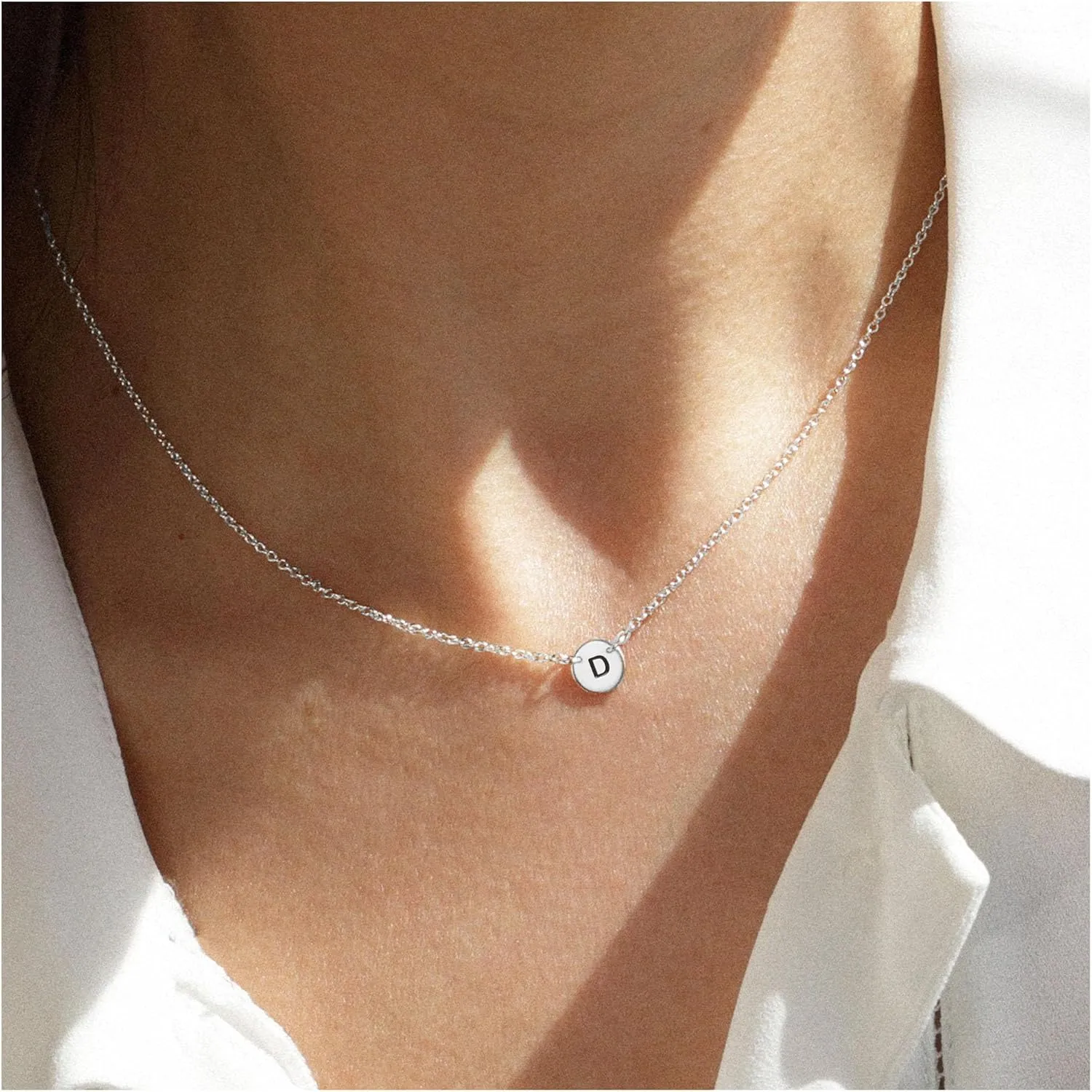JSJOY Disc Initial Necklaces for Women 14K Gold Plated/Silver Letter A-Z Pendant Necklaces Tiny Initial Choker Necklace for Teens Jewelry Gifts for Women Wife Girlfriend