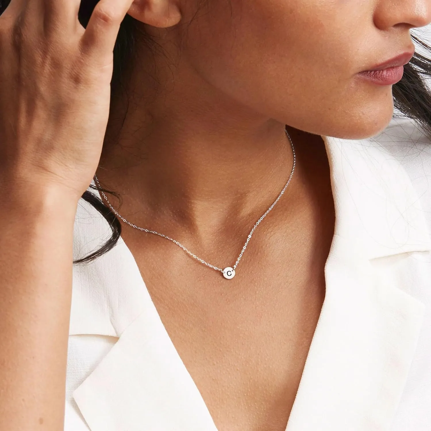 JSJOY Disc Initial Necklaces for Women 14K Gold Plated/Silver Letter A-Z Pendant Necklaces Tiny Initial Choker Necklace for Teens Jewelry Gifts for Women Wife Girlfriend
