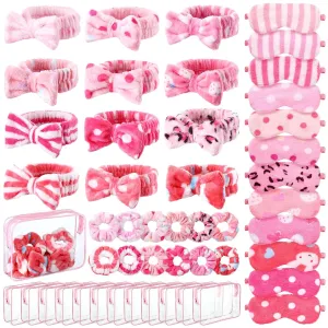 Kajaia 48 Pcs Sleepover Party Supplies for Women Slumber Party Supplies for Girls Spa Favor Headband Eye Mask Hair Scrunchies Toiletry Bag(Pink,Lovely)