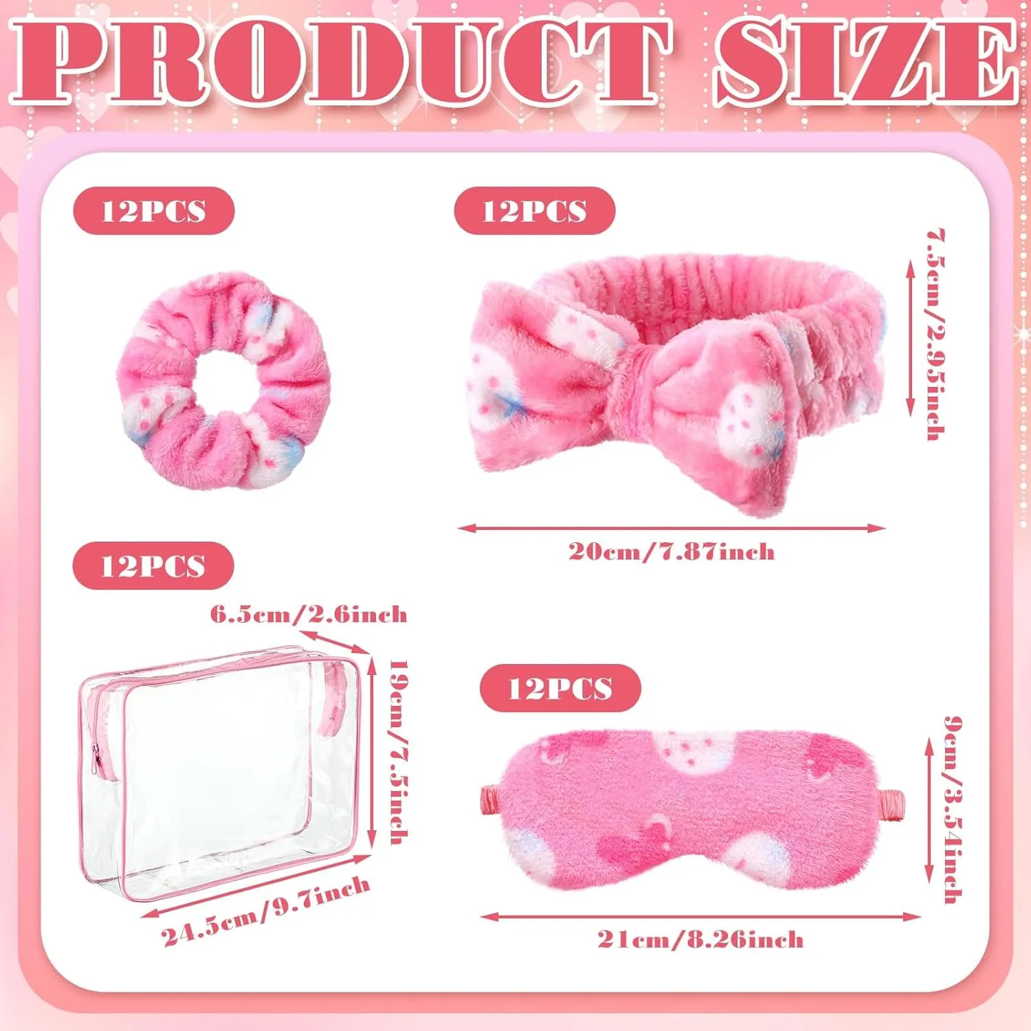 Kajaia 48 Pcs Sleepover Party Supplies for Women Slumber Party Supplies for Girls Spa Favor Headband Eye Mask Hair Scrunchies Toiletry Bag(Pink,Lovely)