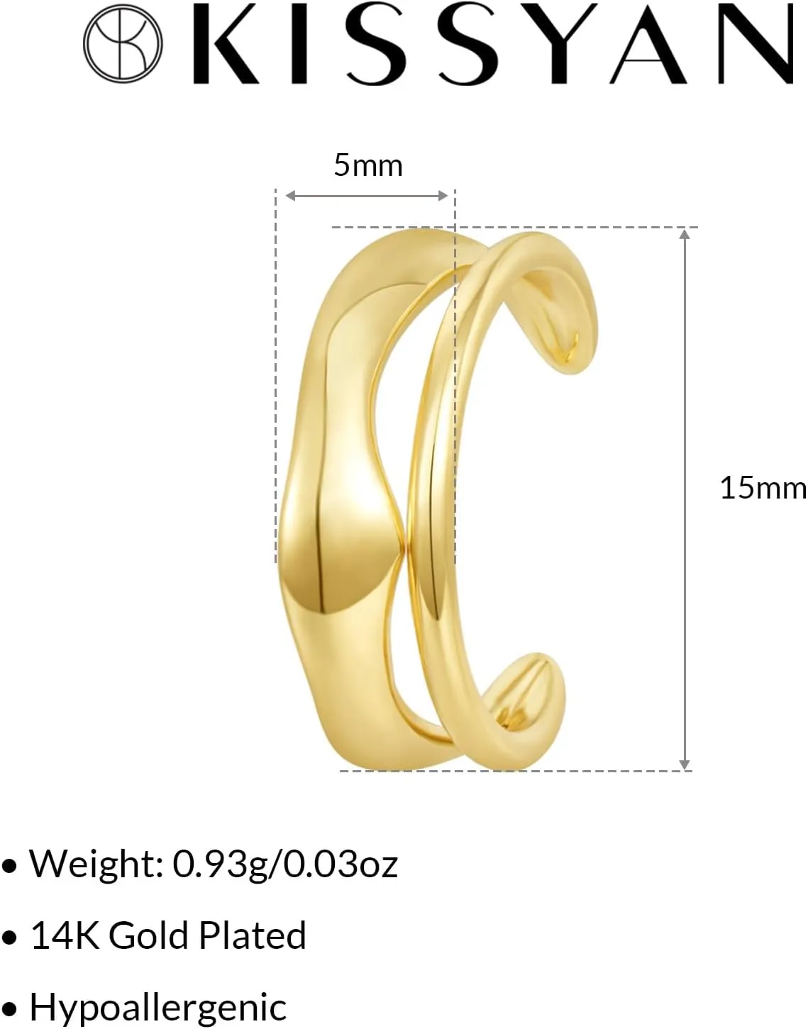 KissYan Ear Cuffs Earrings for Women, 14K Gold Plated Ear Cuff for Non-Pierced Clip On Cartilage Adjustable Open Hoop Earring Dainty Pave CZ Fashion Lightweight Jewelry Gifts