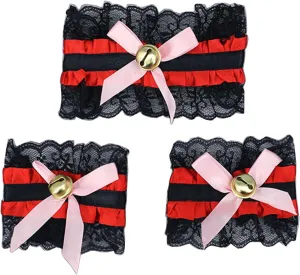 Lace Chokers Lace Bowknot Choker Necklaces with Bells Stretch Collar Chokers Ribbon Necklaces Cosplays Maid Collar Sets