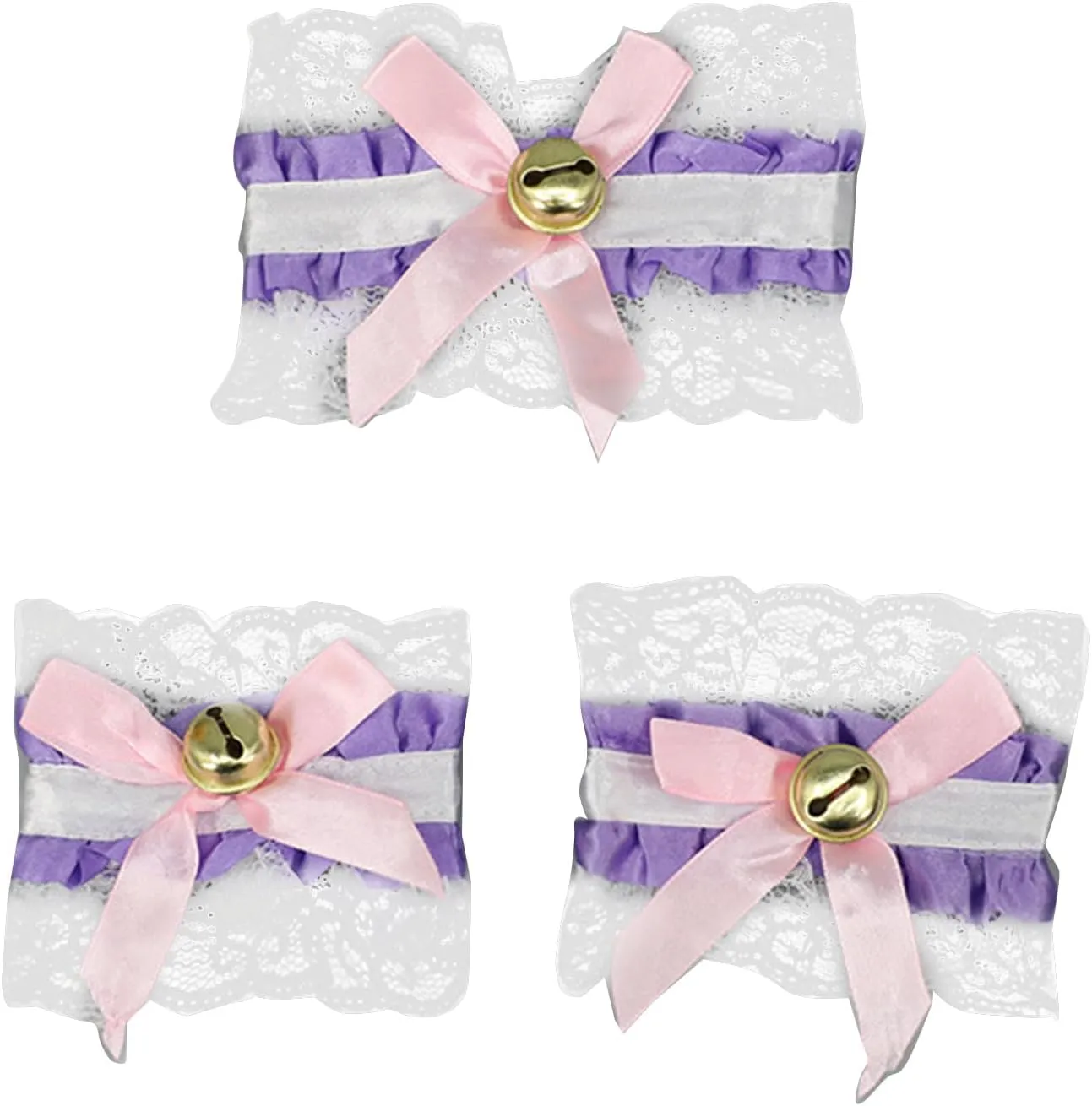 Lace Chokers Lace Bowknot Choker Necklaces with Bells Stretch Collar Chokers Ribbon Necklaces Cosplays Maid Collar Sets