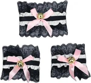 Lace Chokers Lace Bowknot Choker Necklaces with Bells Stretch Collar Chokers Ribbon Necklaces Cosplays Maid Collar Sets