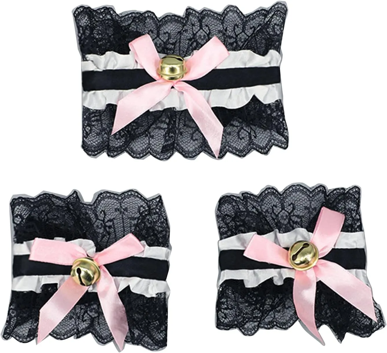 Lace Chokers Lace Bowknot Choker Necklaces with Bells Stretch Collar Chokers Ribbon Necklaces Cosplays Maid Collar Sets