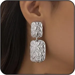 Large Gold Statement Earrings for Women Gold Dangle Earrings for Women Trendy Silver Square Drop Earrings Gold Jewelry