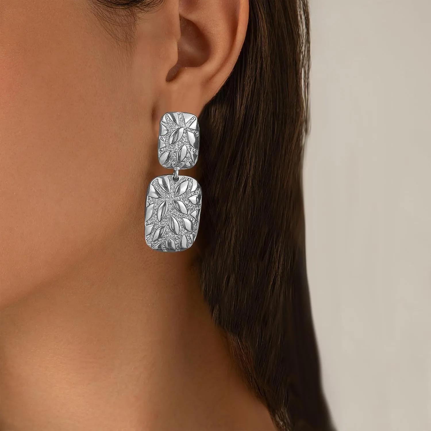Large Gold Statement Earrings for Women Gold Dangle Earrings for Women Trendy Silver Square Drop Earrings Gold Jewelry
