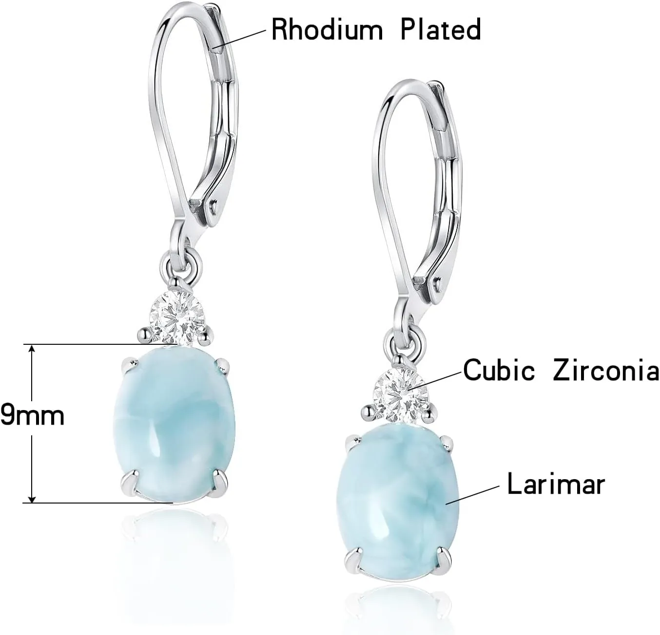 Larimar Dangle Earrings, 925 Sterling Silver Gemstone Larimar Drop Earrings for Women