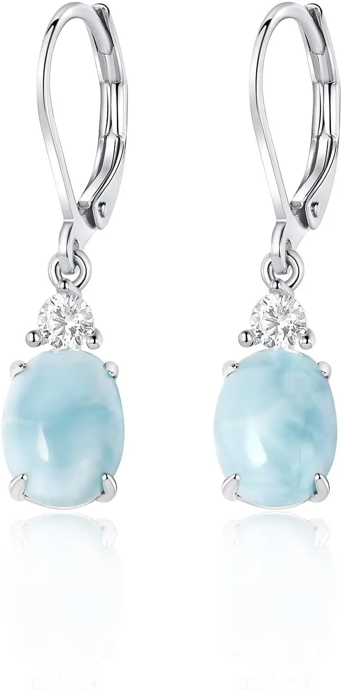 Larimar Dangle Earrings, 925 Sterling Silver Gemstone Larimar Drop Earrings for Women