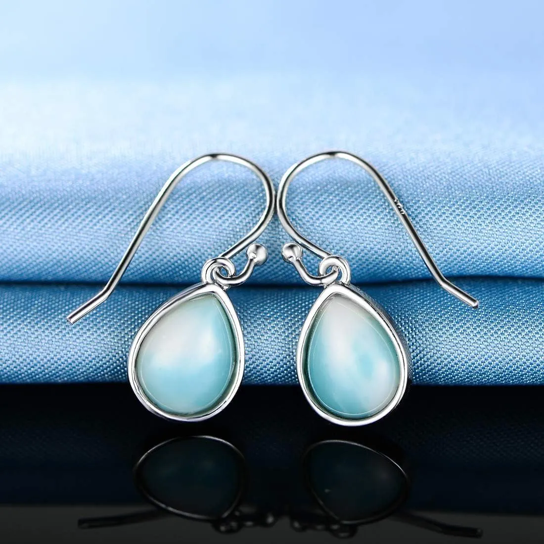 Larimar Dangle Earrings, 925 Sterling Silver Gemstone Larimar Drop Earrings for Women