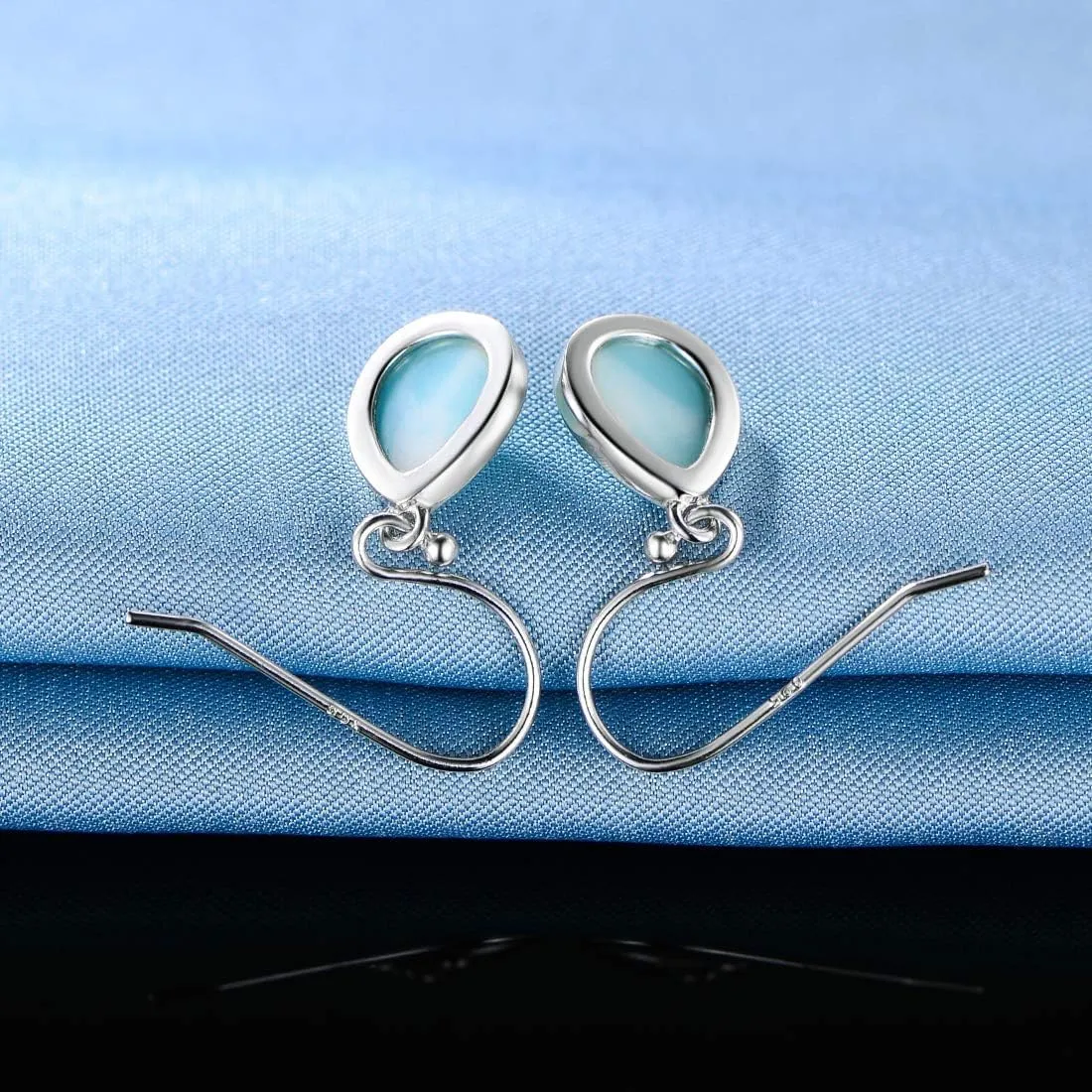 Larimar Dangle Earrings, 925 Sterling Silver Gemstone Larimar Drop Earrings for Women