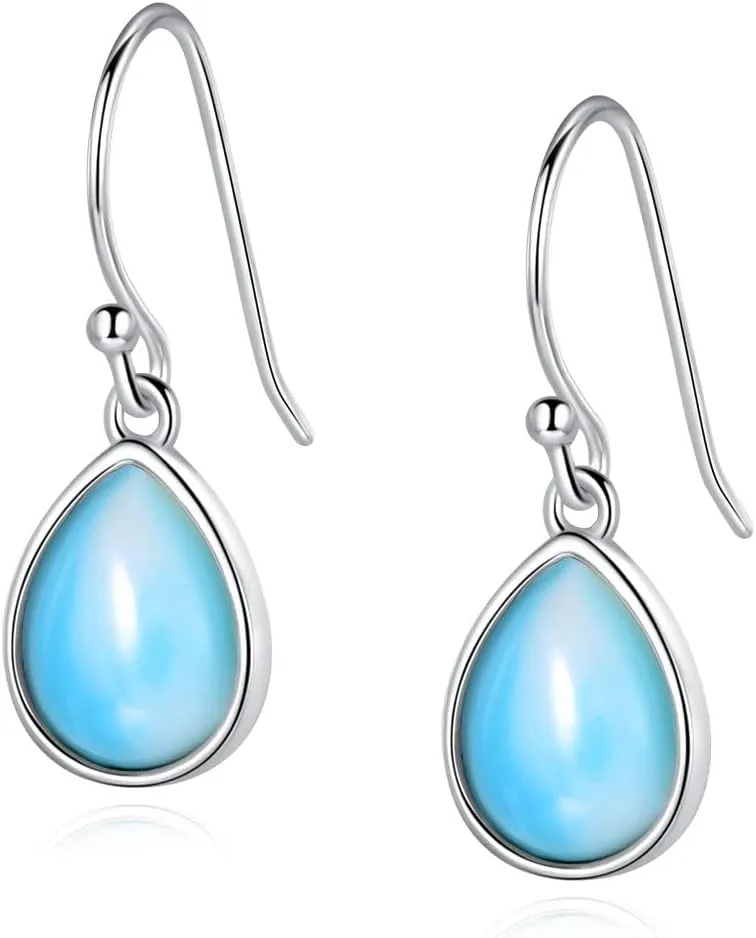 Larimar Dangle Earrings, 925 Sterling Silver Gemstone Larimar Drop Earrings for Women
