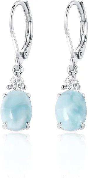 Larimar Dangle Earrings, 925 Sterling Silver Gemstone Larimar Drop Earrings for Women