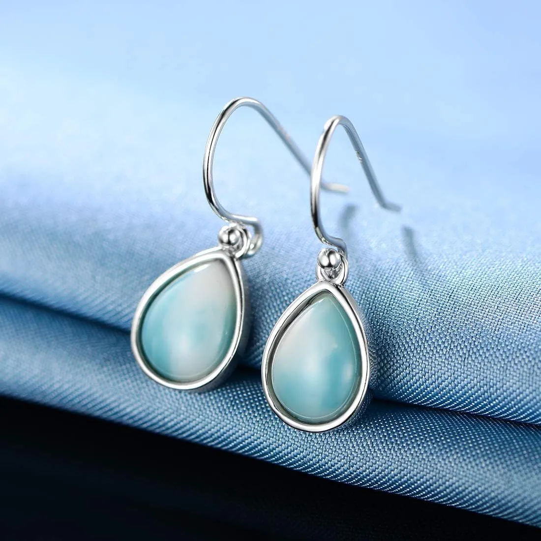 Larimar Dangle Earrings, 925 Sterling Silver Gemstone Larimar Drop Earrings for Women