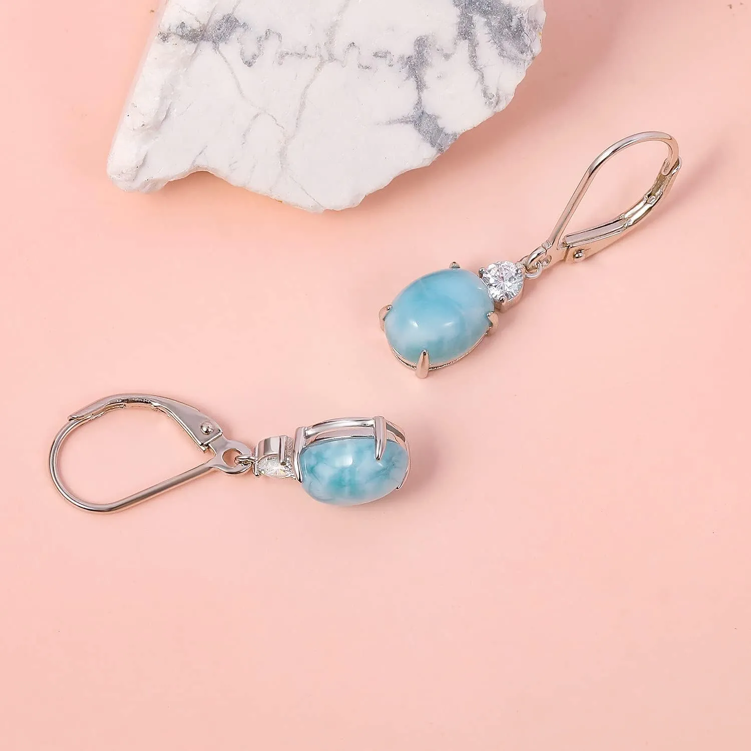 Larimar Dangle Earrings, 925 Sterling Silver Gemstone Larimar Drop Earrings for Women