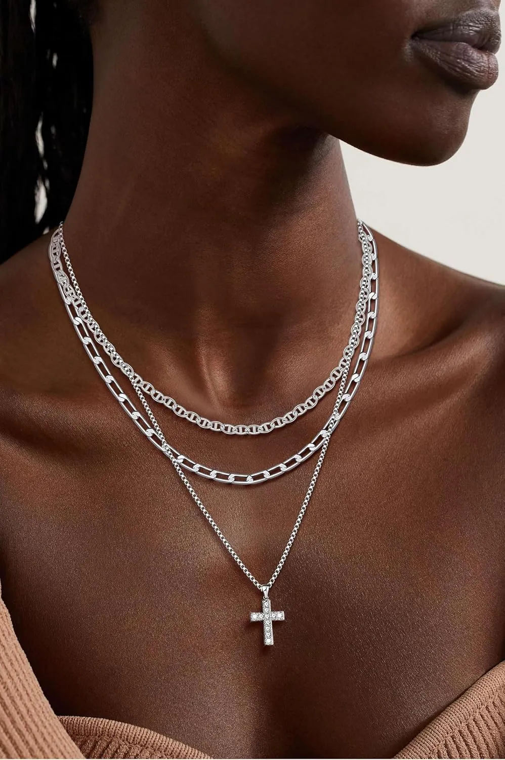 Layered Gold/Silver Necklaces for WomenStackable 14K Gold/Silver Plated Choker Chain Necklace Simple Layering Stack Pendant Necklaces for Women Trendy Gold Set Jewelry for Women