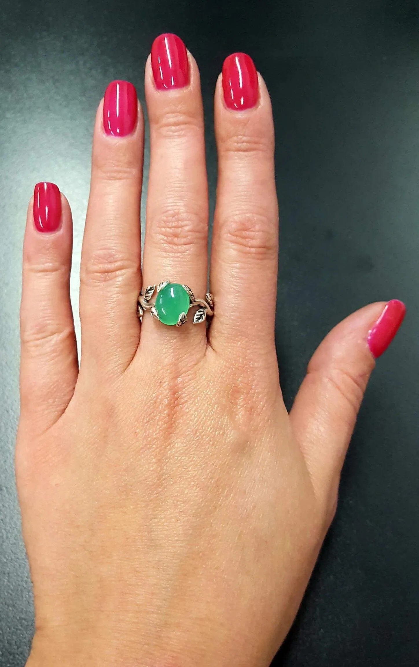Leaf Chrysoprase Ring - Green Solitaire Ring - Vintage Leaf Ring