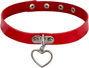 Leather Choker, Adjustable Choker Necklace, Red Necklaces for Woman with Heart Pendant, Collar Women Cosplay, Necklace