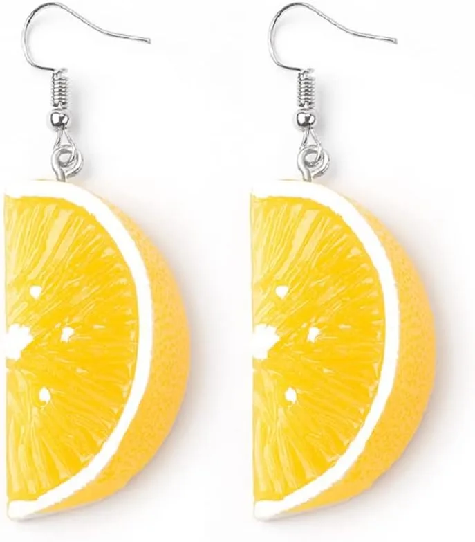 Lemon Earrings for Women, Cute Fruit Oranges Earrings for Womens, Orange Slice Dangle Earrings Hypoallergenic, 3D Lemon Slice Drop Earrings, Tangerine Earrings Studs, Sterling Silver, No Gemstone