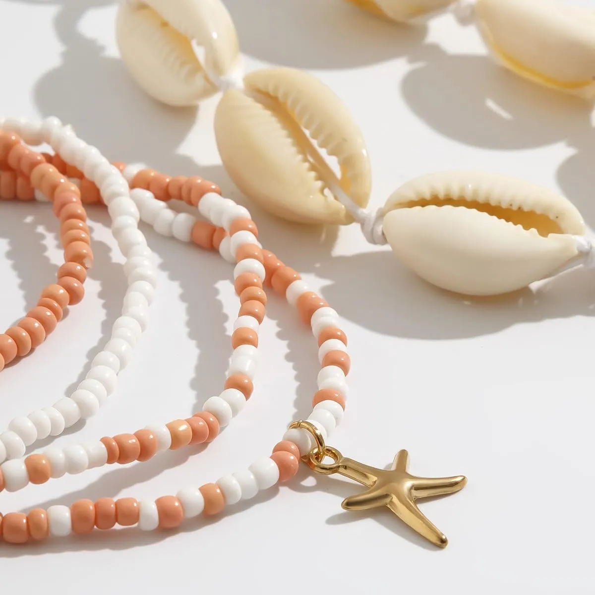 LIU JUN Boho Heart Beaded Anklet, Elastic Bead Double Hollow Hearts Stretch Layered Small Beads Ankle Bracelet, Foot Jewelry Accessories For Women Summer Beach