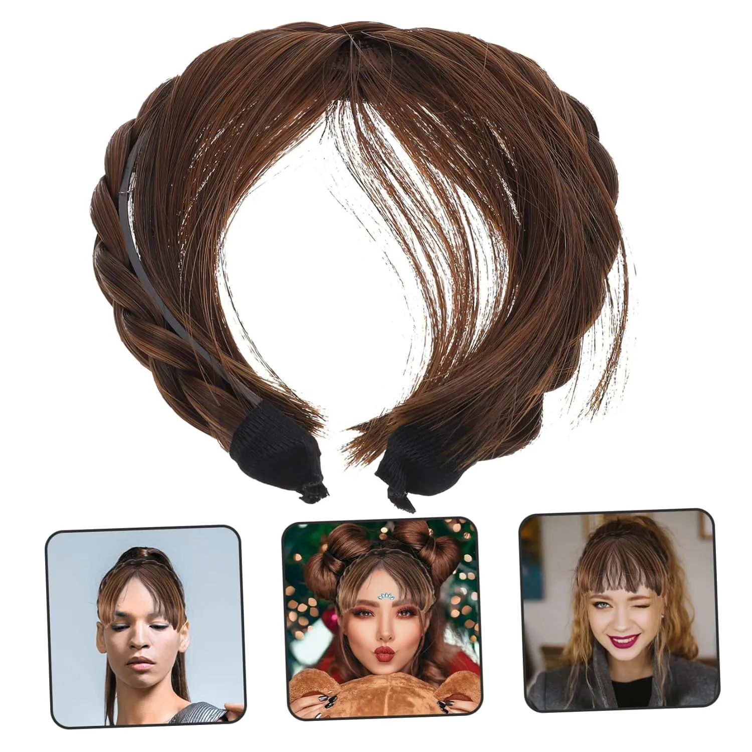 Looking Headband Bangs Wig Front Hair Bangs Extensions Synthetic Wigs for Women Girls Adjustable Headband