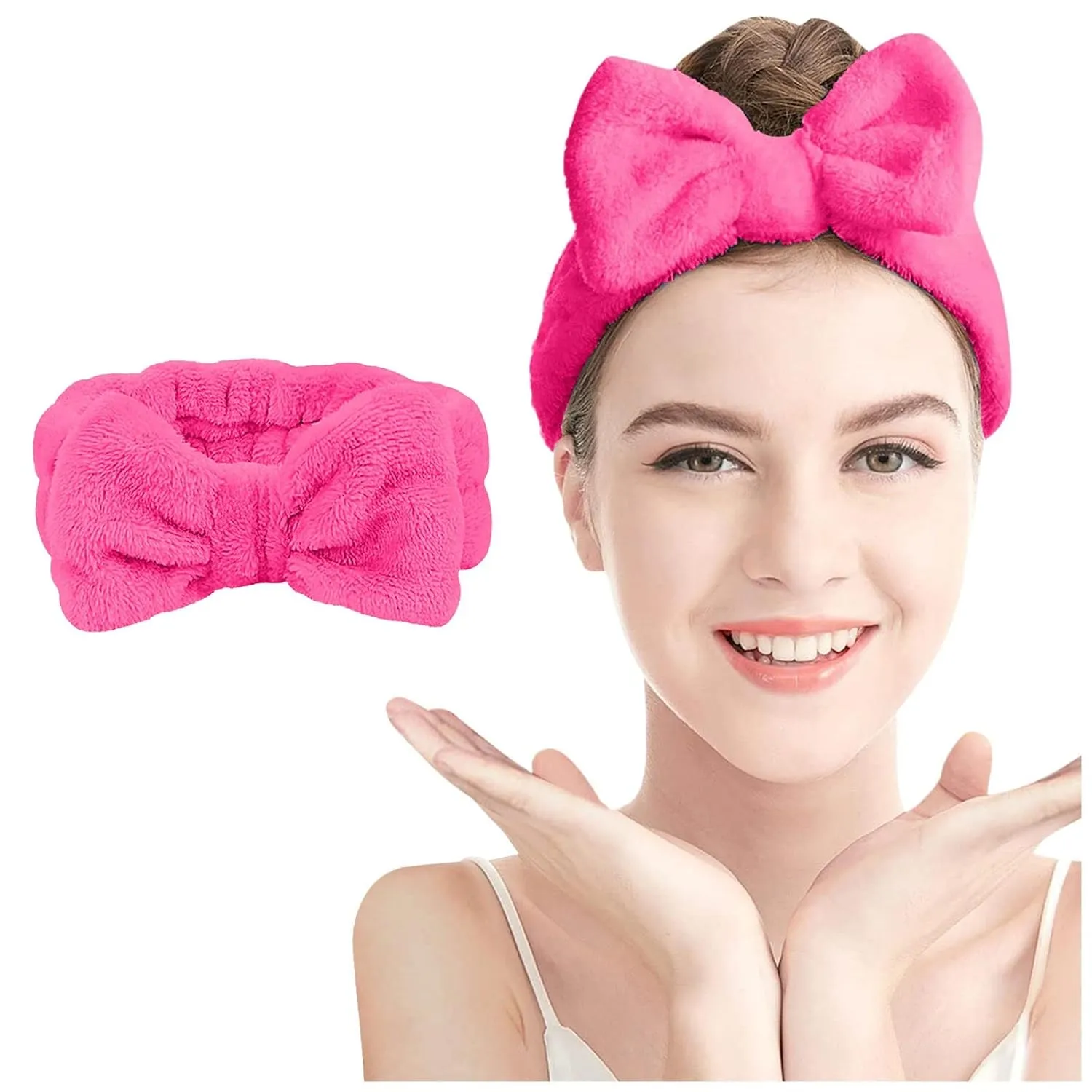 Makeup Headband Soft Hydrotherapy Headband 1 Piece Bow Hairband Women's Facial Coral Velvet Headband For Shower Face Wash