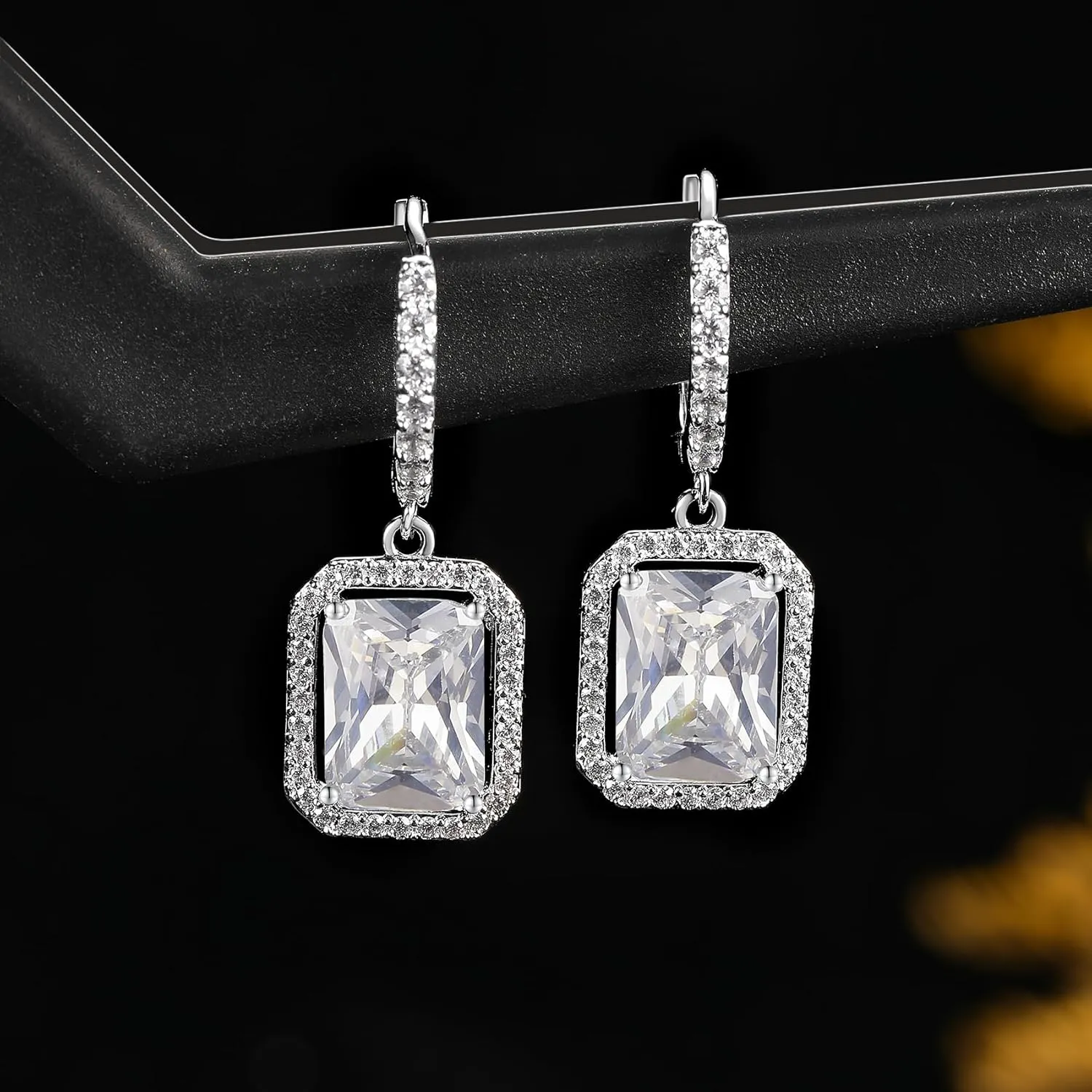 MDFUN Hoop Dangle Earrings 18K White Gold Plated Round Princess Halo Heart Rectangle Triangle Cut Clear Cubic Zirconia Drop Earrings for Women Hypoallergenic