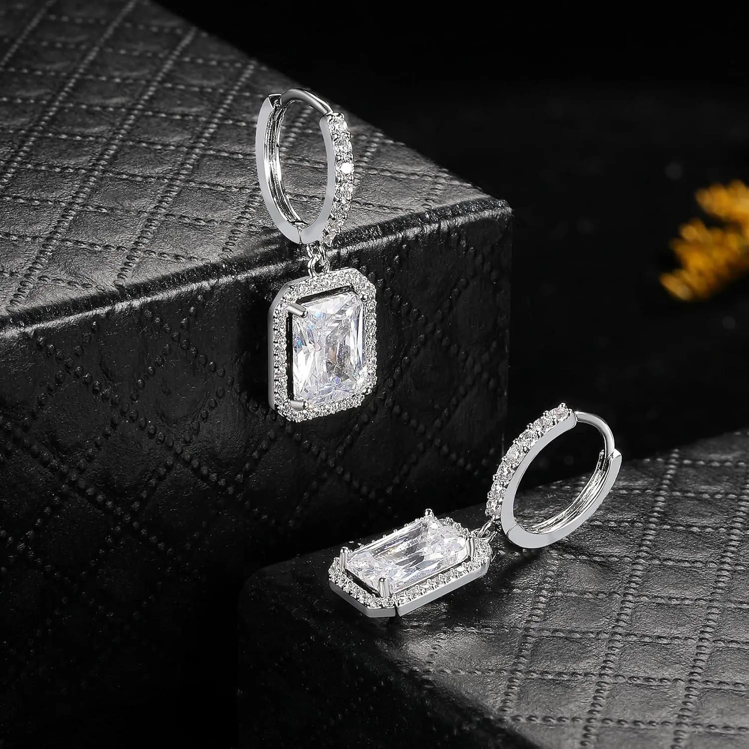 MDFUN Hoop Dangle Earrings 18K White Gold Plated Round Princess Halo Heart Rectangle Triangle Cut Clear Cubic Zirconia Drop Earrings for Women Hypoallergenic
