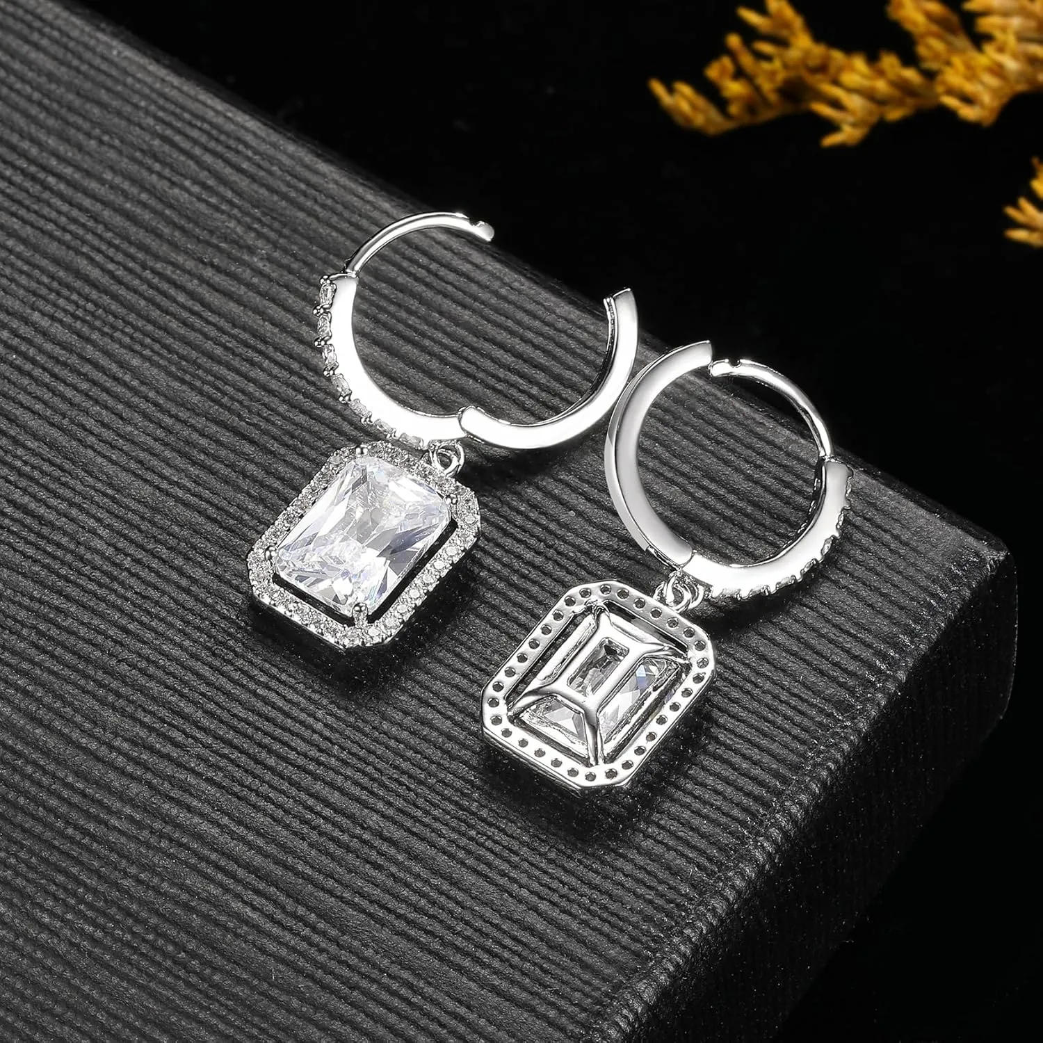 MDFUN Hoop Dangle Earrings 18K White Gold Plated Round Princess Halo Heart Rectangle Triangle Cut Clear Cubic Zirconia Drop Earrings for Women Hypoallergenic