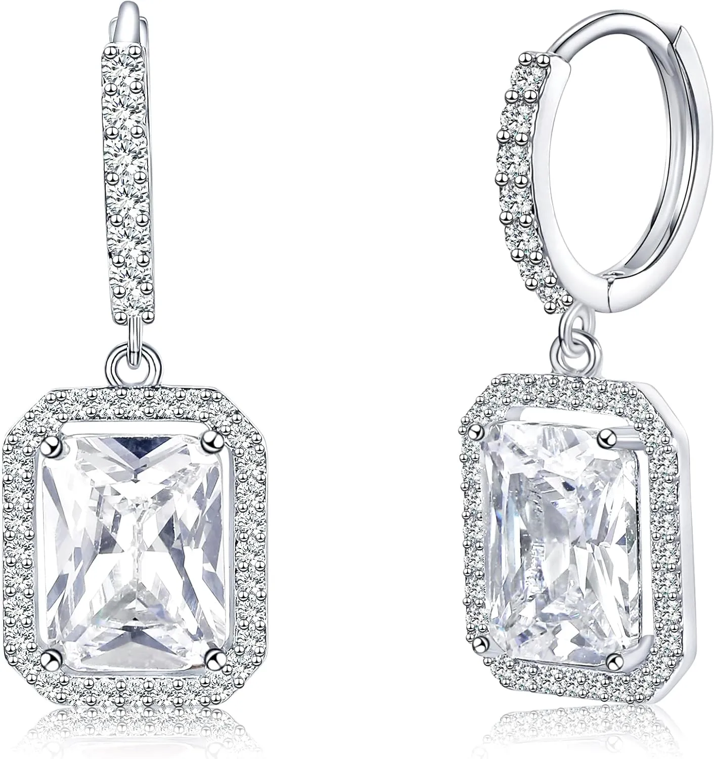 MDFUN Hoop Dangle Earrings 18K White Gold Plated Round Princess Halo Heart Rectangle Triangle Cut Clear Cubic Zirconia Drop Earrings for Women Hypoallergenic