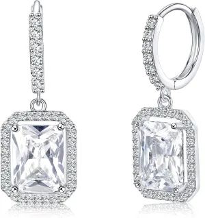 MDFUN Hoop Dangle Earrings 18K White Gold Plated Round Princess Halo Heart Rectangle Triangle Cut Clear Cubic Zirconia Drop Earrings for Women Hypoallergenic