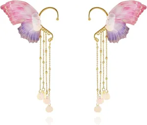Mermaid Elf Ear Cuffs Earrings Pink Mermaid Ear Cuffs Earrings Pearl Tassel Elven Ear Cuffs Clips No Piercing Mermaid Fairy Earrings Christma Mermaid Costume Cosplay Accessories
