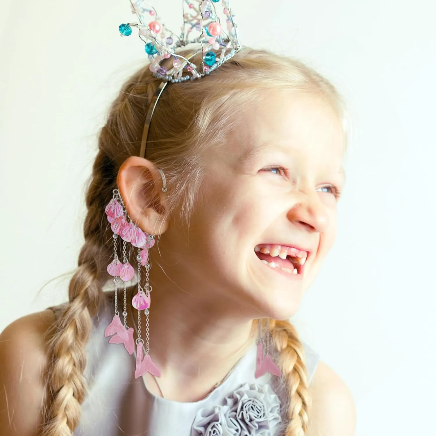 Mermaid Elf Ear Cuffs Earrings Pink Mermaid Ear Cuffs Earrings Pearl Tassel Elven Ear Cuffs Clips No Piercing Mermaid Fairy Earrings Christma Mermaid Costume Cosplay Accessories