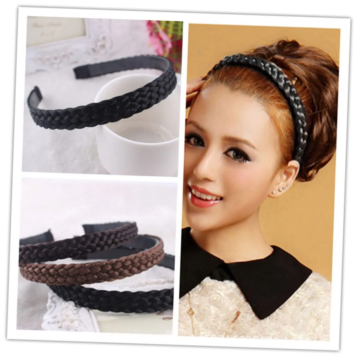 MERRYHAPY Hair Headband Anti-slip Headband Hair Beads for Women Knotted Hoop Fashion Accessory Black
