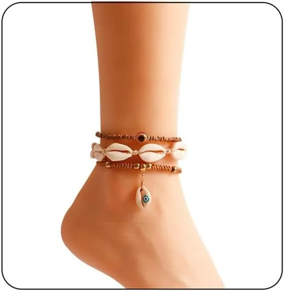 MIFYNN 3 Pcs Natural Shell Anklet Boho Beaded Shell Anklet Set Adjustable Handmade Seashell Foot Chains Beach Shell Anklet Bracelet Summer Foot Jewelry for Women