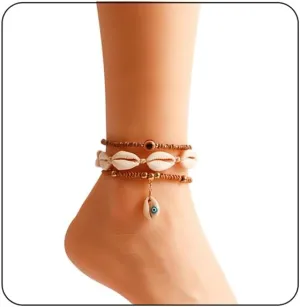 MIFYNN 3 Pcs Natural Shell Anklet Boho Beaded Shell Anklet Set Adjustable Handmade Seashell Foot Chains Beach Shell Anklet Bracelet Summer Foot Jewelry for Women