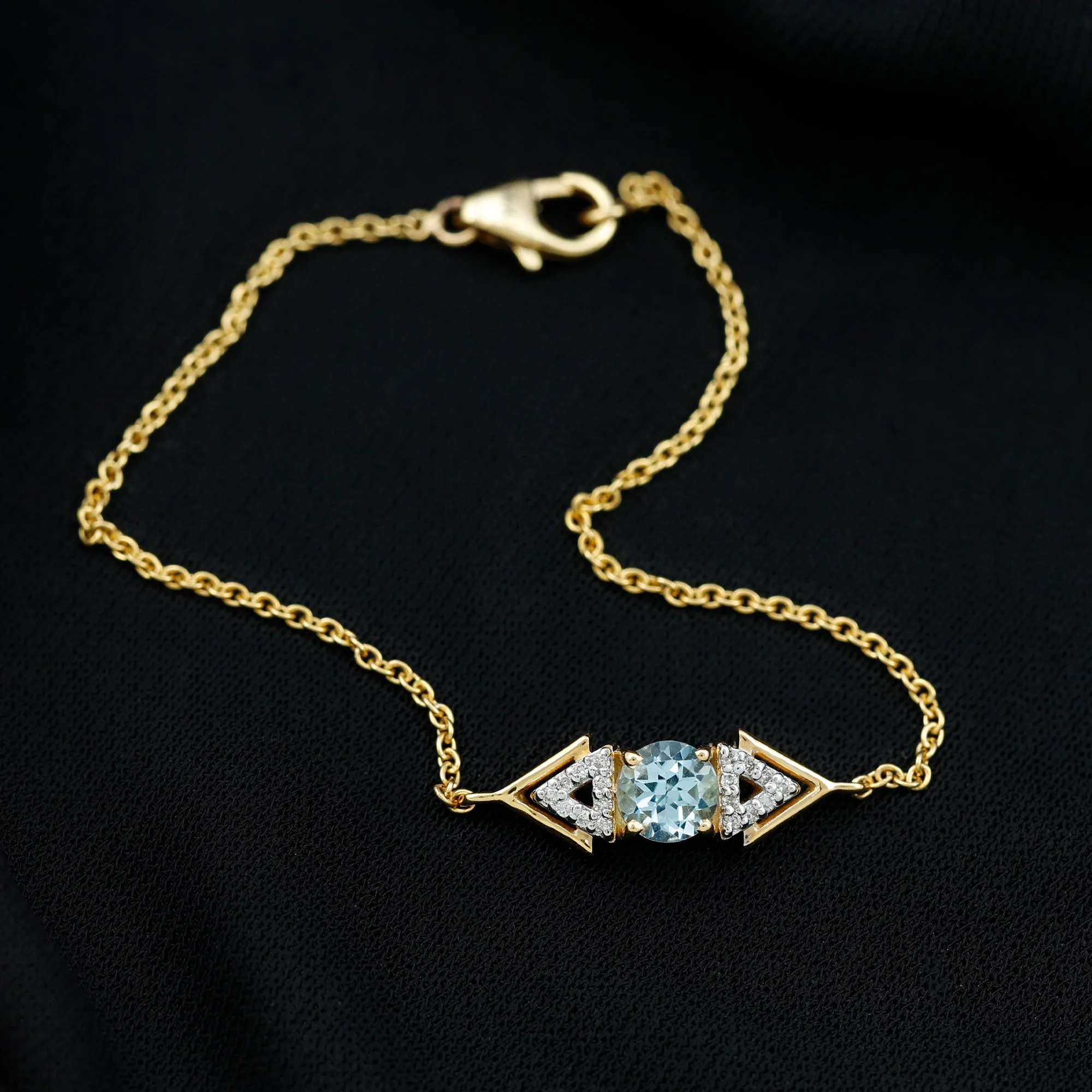 Minimal Sky Blue Topaz and Diamond Geometric Chain Bracelet