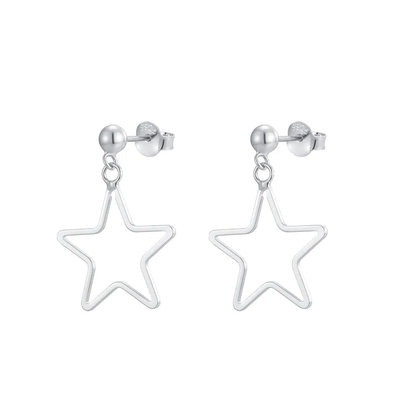 Minimalist 925 Sterling Silver Star Drop Stud Earrings - Gold Plated Piercing Jewelry for Women (gold)