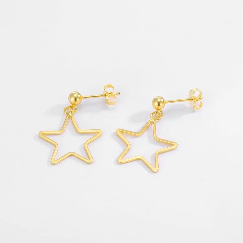 Minimalist 925 Sterling Silver Star Drop Stud Earrings - Gold Plated Piercing Jewelry for Women (gold)