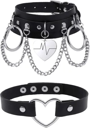 MJartoria Gothic Jewelry-Goth Choker Necklaces for Women-Heart Punk Rock Adjustable Black Collar Choker Necklaces Birthday Gifts