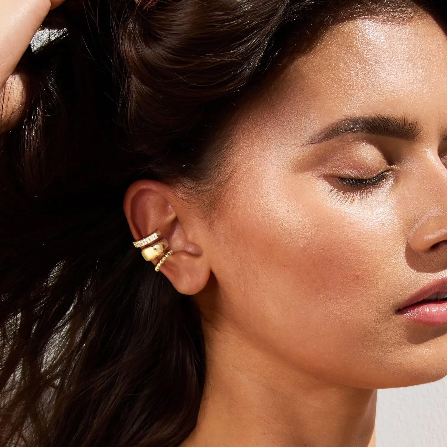 Moodear 3Pcs Chunky/Thin Ear Cuffs Non Piercing for Women - Dainty 14K Gold Plated Cuff Earring Trendy Cubic Zirconia Ear Cuff for Women Cartilage Jewelry Gift