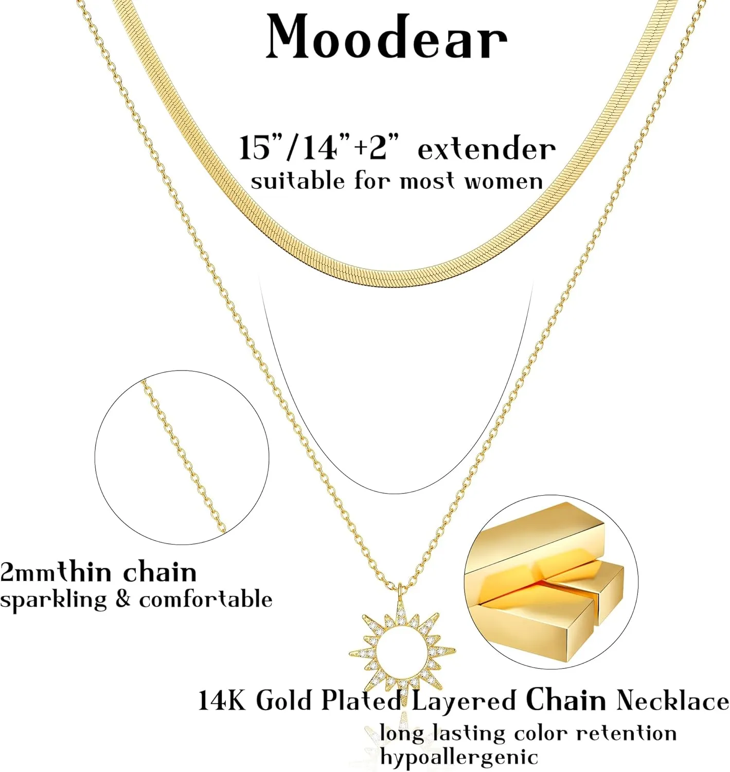 Moodear Gold Necklace for Women 14K Dainty Chunky Gold/Sliver Chain Necklace Cuban Link Paperclip Chain Choker Toggle Clasp Layered Pearl Pendent Necklace for Women Trendy Fashion Jewelry