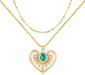 MTMY Layered Heart Necklaces for Women Stackable 14K Gold Plated Chain Necklace Layering CZ Heart Pendant Choker Necklaces Trendy Jewelry Set Gifts