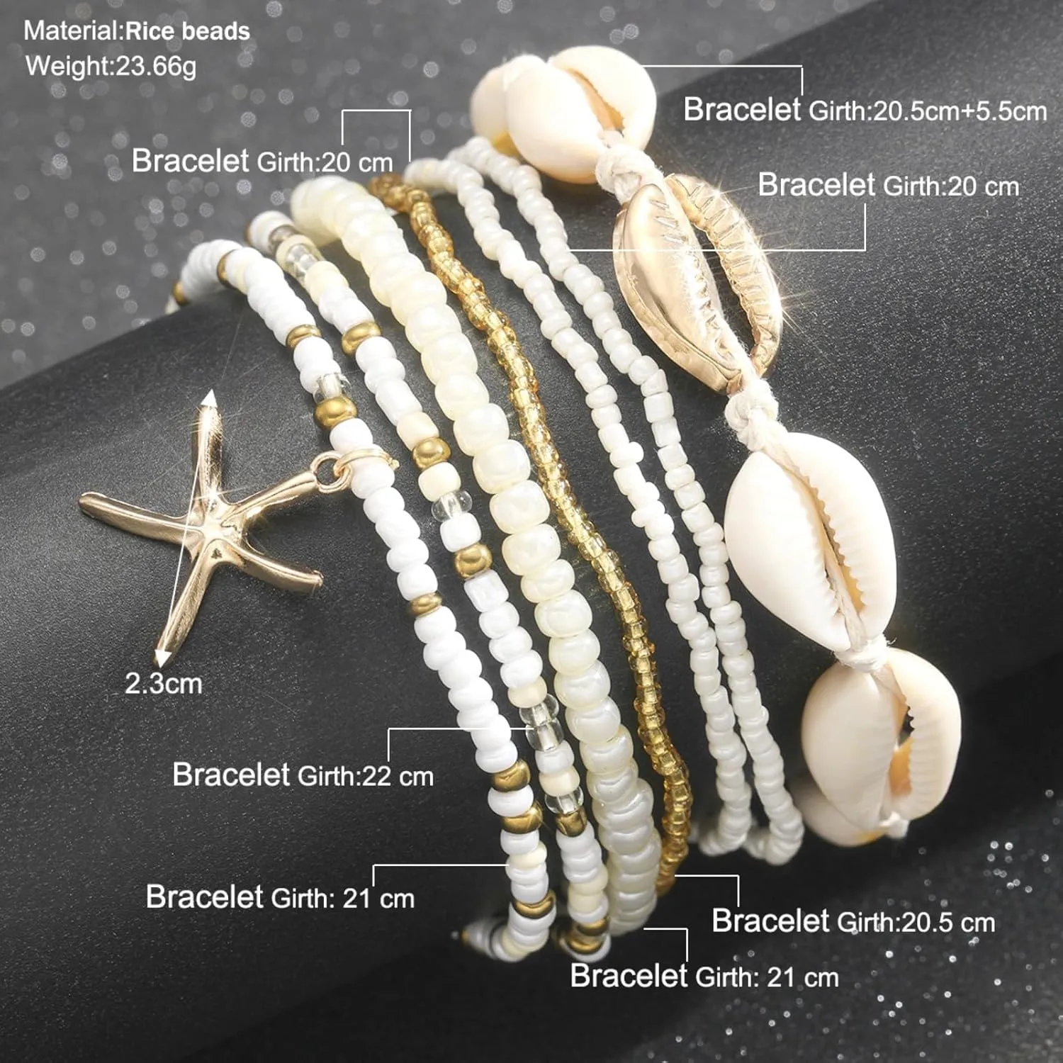 Multilayer Shell Starfish Anklets for Women, Adjustable Boho Beach Beaded Anklet Bracelets Handmade Seashell Gravel Anklet Set Waterproof Foot Jewelry