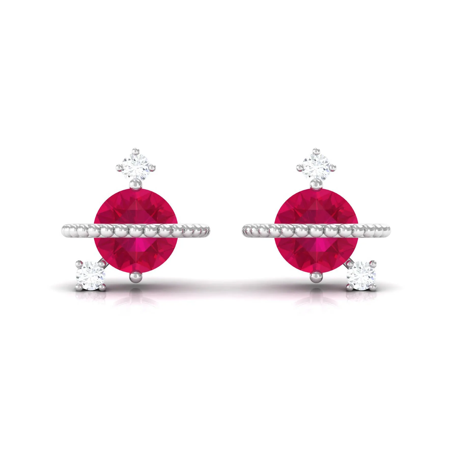 Natural Ruby and Diamond Celestial Earrings